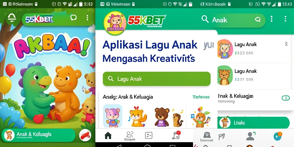 Antarmuka aplikasi 55KBET yang menarik dan berwarna-warni untuk anak-anak.