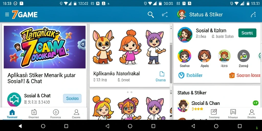 Antarmuka aplikasi 7GAME dengan berbagai pilihan stiker.