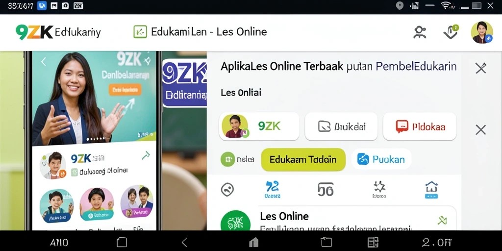 Antarmuka aplikasi 9ZK dengan fungsi Les Online yang interaktif.