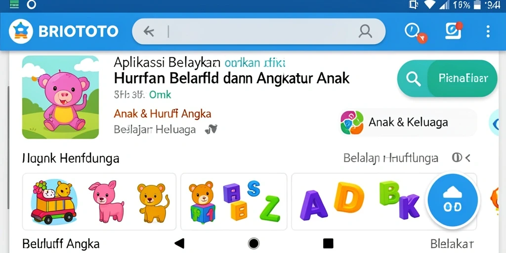 Antarmuka BRIOTOTO yang ceria dan interaktif untuk belajar huruf dan angka.