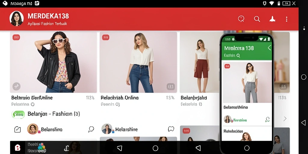 Tampilan antarmuka aplikasi MERDEKA138 yang menarik untuk belanja fashion.