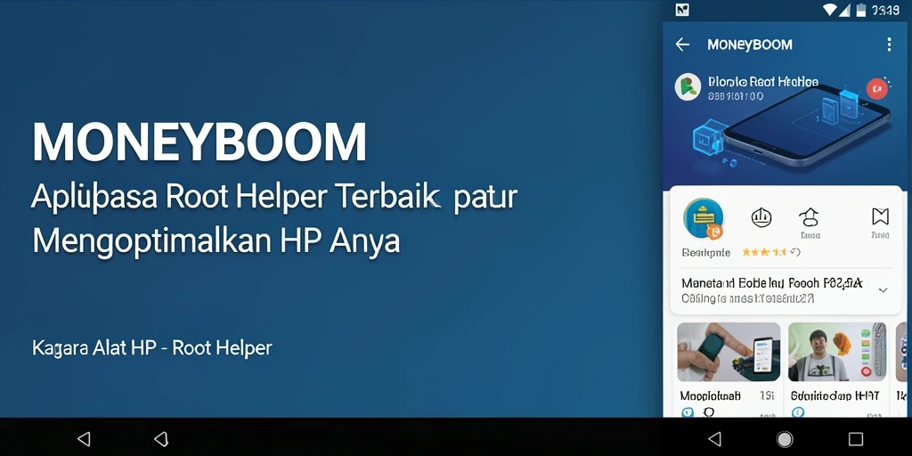 Screenshot utama MONEYBOOM menunjukkan antarmuka pengguna yang intuitif dan fitur-fitur canggih aplikasi Root Helper.